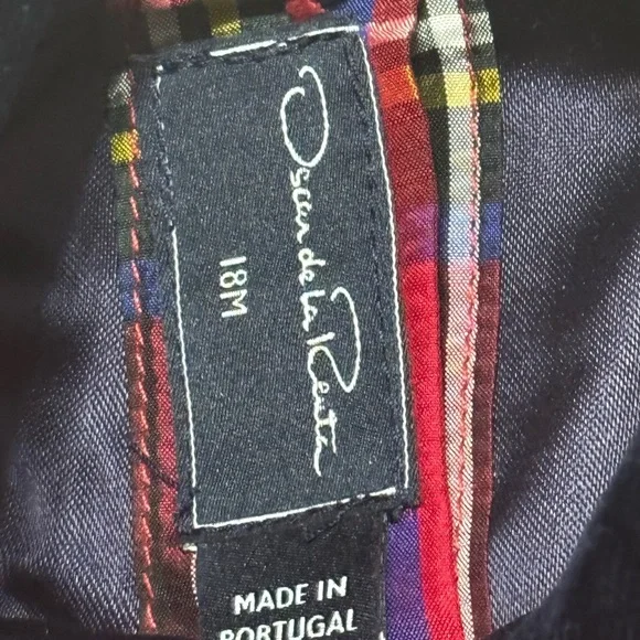 Oscar de la Renta Plaid Silk Dress with Royal Blue Velvet Collar Size 18 mo Girl